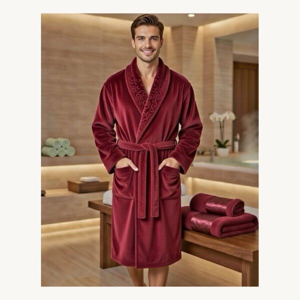 Cape de bain avec deux serviettes marque ABM bamboo 100% coton haute qualité - bordeaux, homme