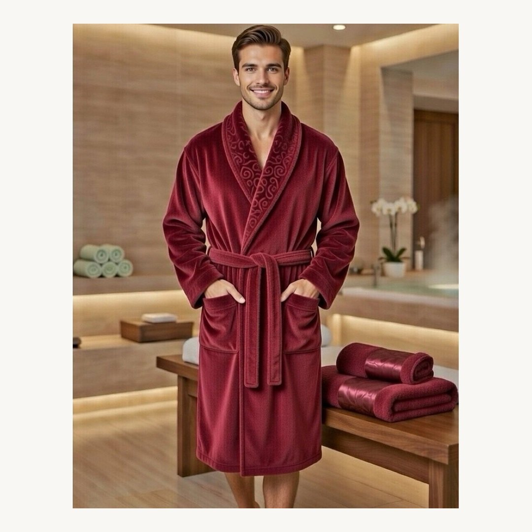lAGAnHwqplEqikxV.jpg Cape de bain avec deux serviettes marque ABM bamboo 100% coton haute qualité - bordeaux, homme – Image 1