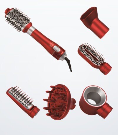 Brosse soufflante 6 en 1 Lexical LAS-5206 rouge et ses 6 embouts
