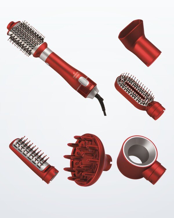 Brosse soufflante 6 en 1 Lexical LAS-5206 rouge et ses 6 embouts