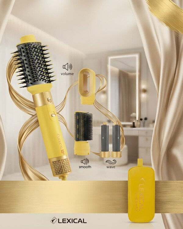 Air styler Lexical LAS-5210-10 jaune et ses accessoires