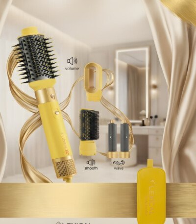 Air styler Lexical LAS-5210-10 jaune et ses accessoires