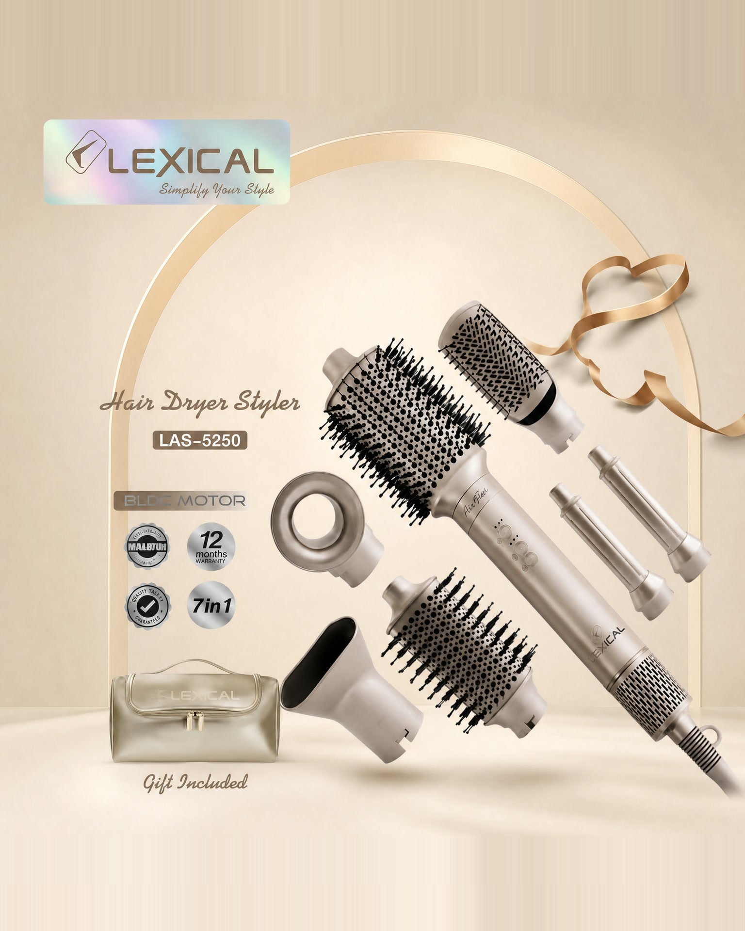 Coffret cheveux - Coffret Cheveux 7 en1 marque Lexical LAS-5250 - 1400W - 110000 RPM