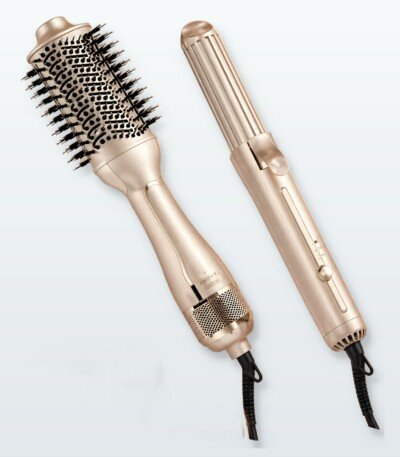 Coffret coiffure 2 en 1 Lexical LGW-5812-9 beige gold : brosse soufflante et fer à boucler