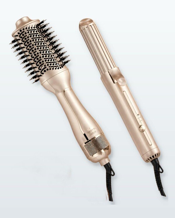 Coffret coiffure 2 en 1 Lexical LGW-5812-9 beige gold : brosse soufflante et fer à boucler