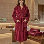 Cape de bain avec deux serviettes marque ABM bamboo 100% coton haute qualité - bordeaux, femme