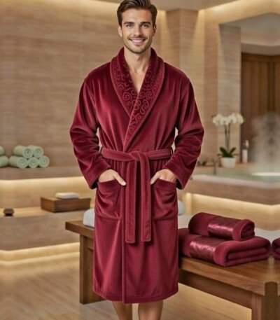 Cape de bain avec deux serviettes marque ABM bamboo 100% coton haute qualité - bordeaux, homme