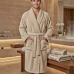 Cape de bain avec deux serviettes marque ABM bamboo 100% coton haute qualité - beige, homme