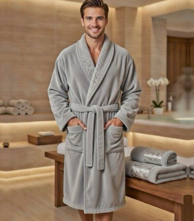 Cape de bain avec deux serviettes marque ABM bamboo 100%coton haute qualité - gris, homme