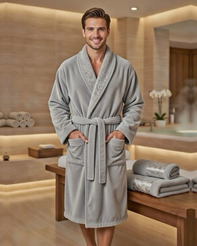 Cape de bain avec deux serviettes marque ABM bamboo 100%coton haute qualité - gris, homme
