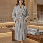 Cape de bain avec deux serviettes marque ABM bamboo 100% coton haute qualité - gris, femme