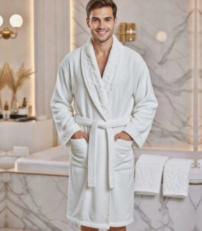 Cape de bain avec deux serviettes marque ABM bamboo 100% coton haute qualité - blanc, homme