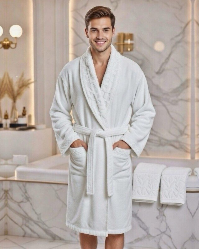 Cape de bain avec deux serviettes marque ABM bamboo 100% coton haute qualité - blanc, homme