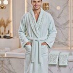Cape de bain avec deux serviettes marque ABM bamboo 100% coton haute qualité - vert d'eau, homme