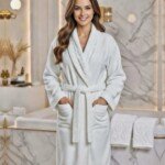 Cape de bain avec deux serviettes marque ABM bamboo 100% coton haute qualité - blanc, femme