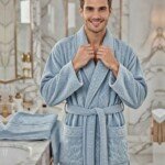 Cape de bain avec deux serviettes marque ABM JACQUARD 100% coton haute qualité - bleu clair, homme
