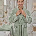 Cape de bain avec deux serviettes marque ABM JACQUARD 100% coton haute qualité - vert sauge, homme
