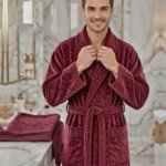 Cape de bain avec deux serviettes marque ABM JACQUARD 100% coton haute qualité - bordeaux, homme