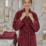 Cape de bain avec deux serviettes marque ABM JACQUARD 100% coton haute qualité - bordeaux, femme