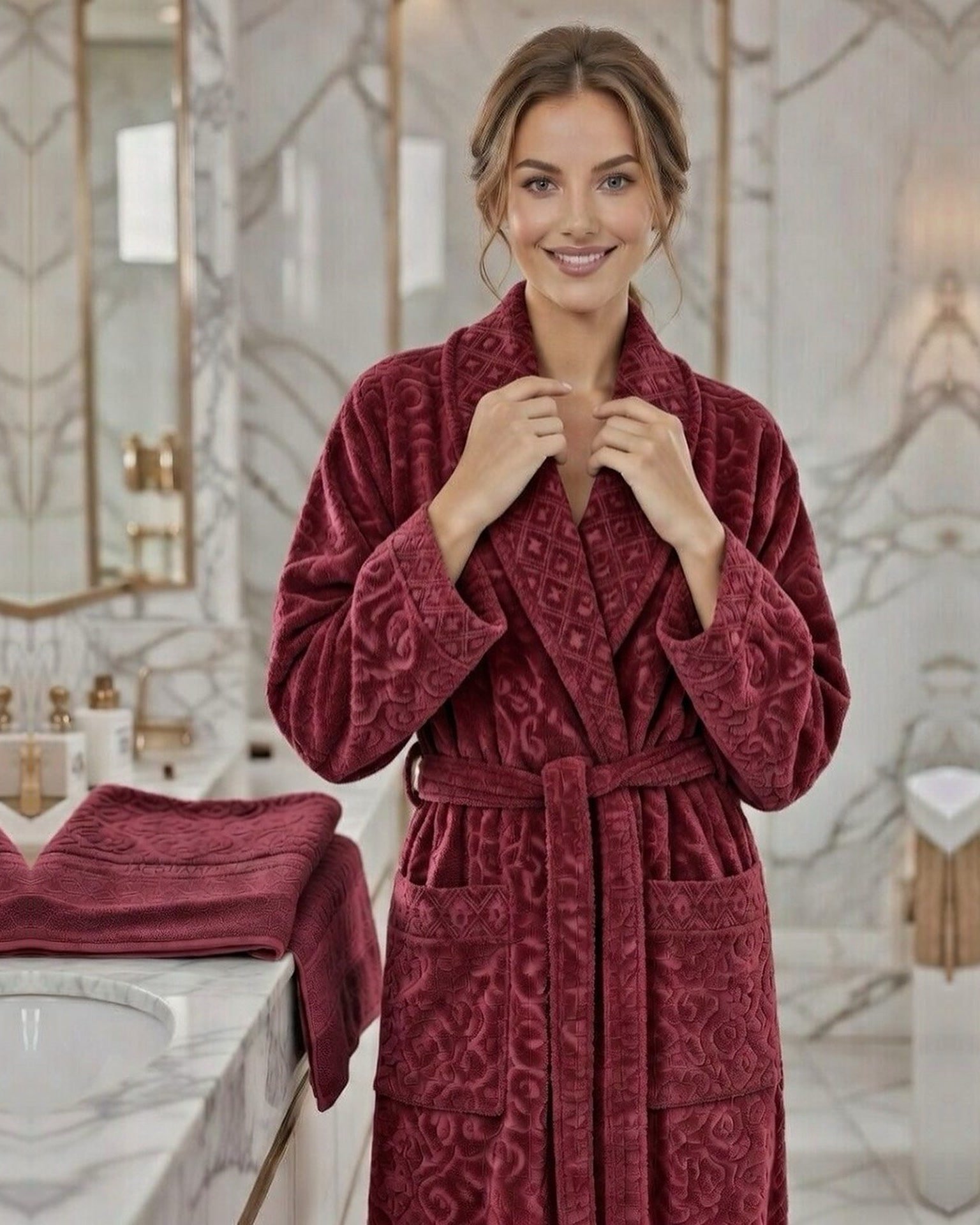Cape bain jacquard - Cape de bain avec deux serviettes marque ABM JACQUARD 100% coton