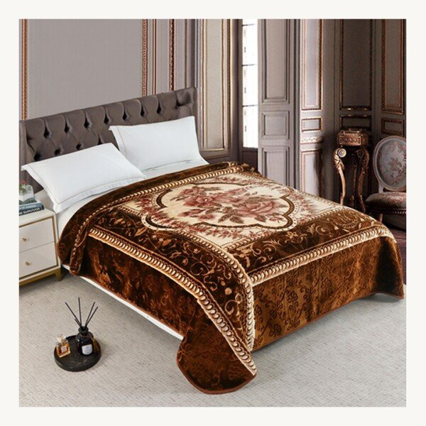 Couverture PRIMAVERA MARQUE ABM double faces 2 places 7 KG 220*240CM - marron doré