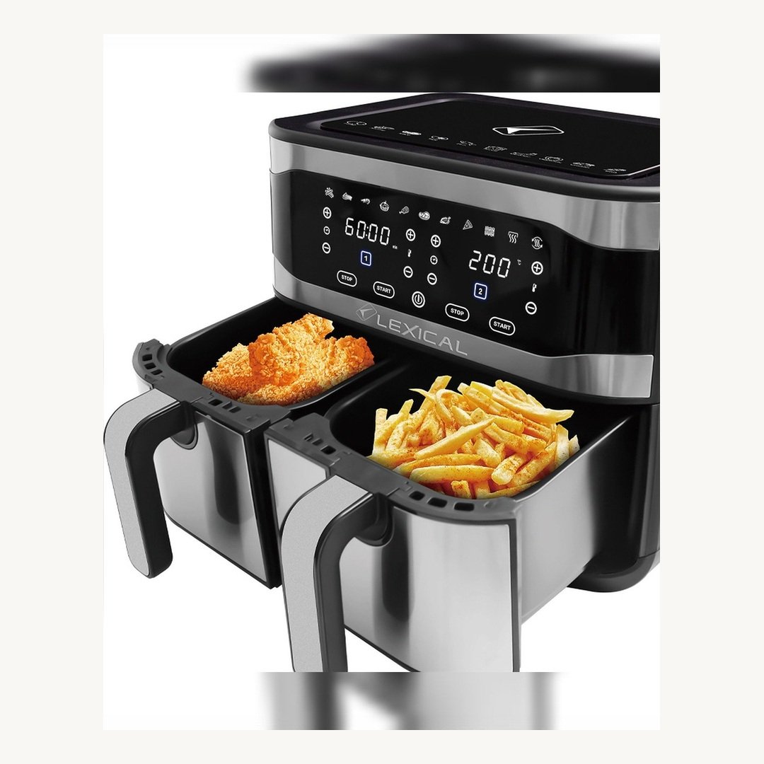 sigoaDNogyZksKqV.jpg Friteuse à air Lexical LAF-3081 – 9L - 2100W - Double Bacs - Écran Tactile - Inox – Image 1