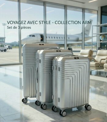 Série de 3 valises incassables marque ABM roues démontable - Gris