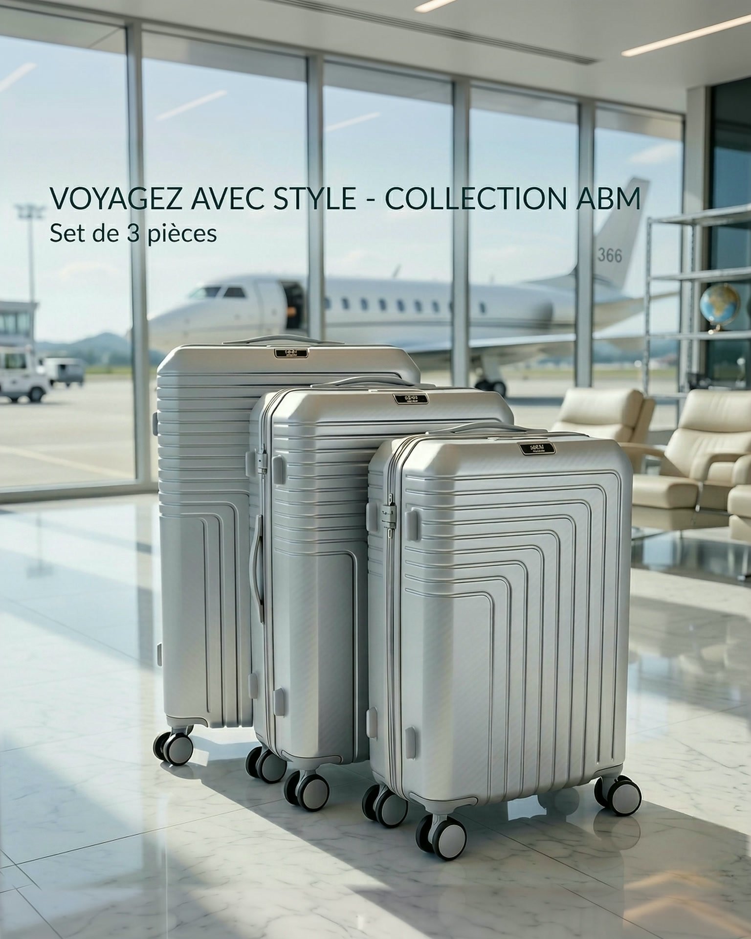 Série valises - Série de 3 valises incassables marque ABM roues démontable - Gris