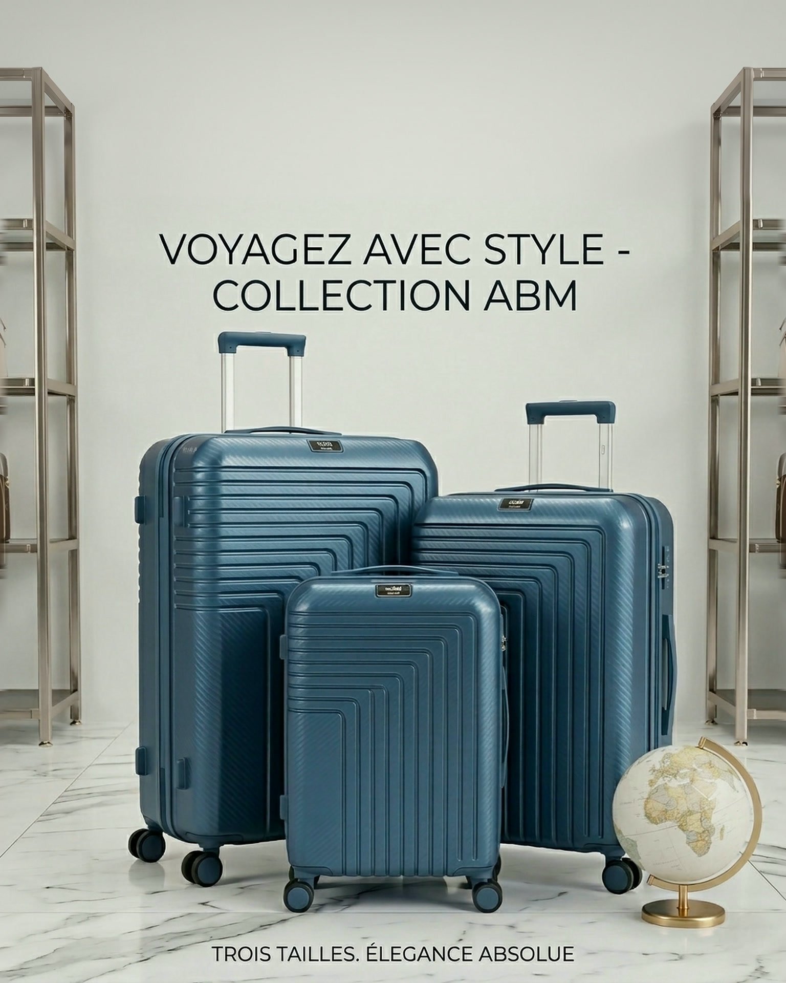 Série valises roues - Série de 3 valises incassables marque ABM roues démontable – bleu