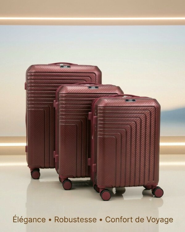 Série de 3 valises incassables marque ABM roues démontable – rouge bordeaux
