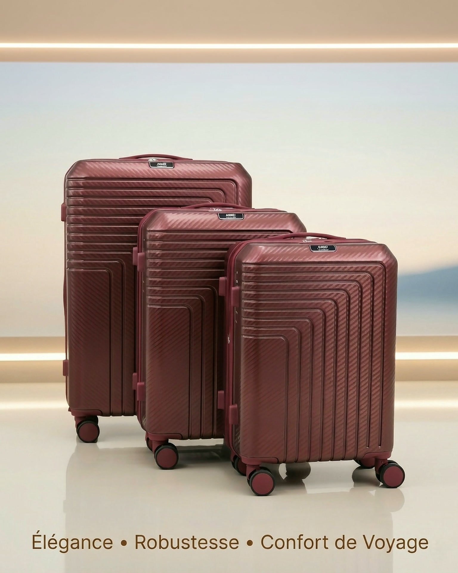 Série valises rouge - Série de 3 valises incassables marque ABM roues démontable – rouge