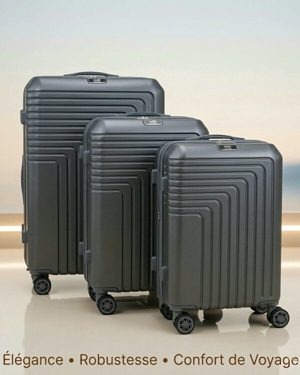 Série de 3 valises incassables marque ABM roues démontable – gris charbon