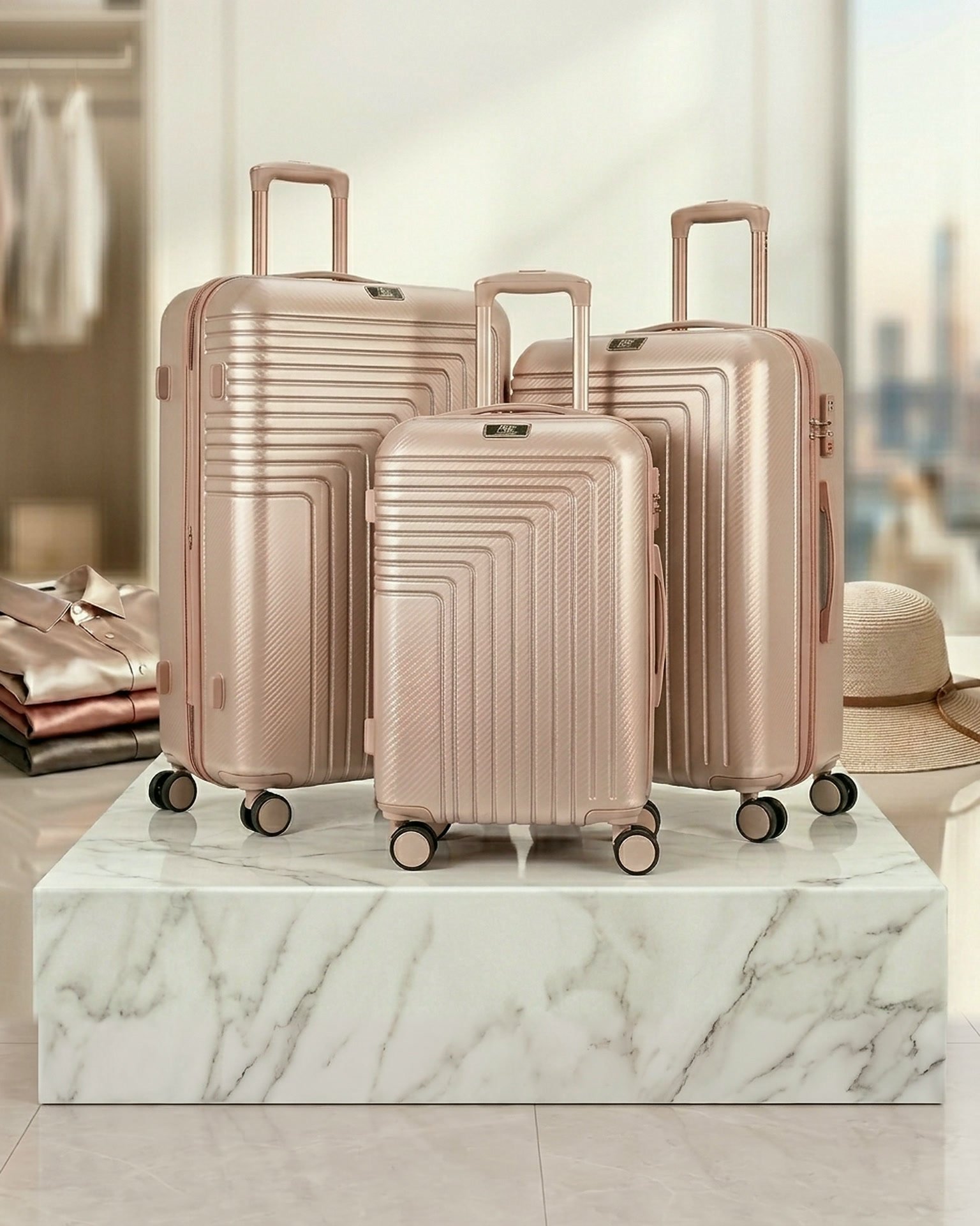 Série valises incassables roues - Série de 3 valises incassables marque ABM roues démontable – rose gold