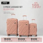 Série de 3 valises vagues incassables marque ABM 4 roues 360° – rose poudré