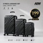 Série de 3 valises vagues incassables marque ABM 4 roues 360° – noir