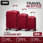 Série de 3 valises vagues incassables marque ABM 4 roues 360° – rouge