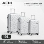 Série de 3 valises vagues incassables marque ABM 4 roues 360° – gris argent