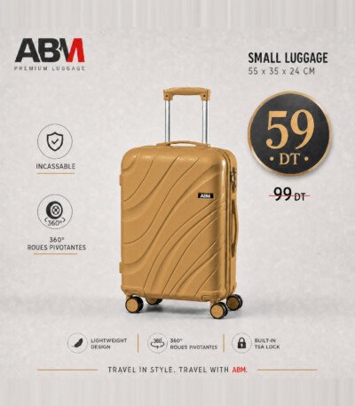 valise petit model vagues ( 55x35x24cm) incassable marque ABM 4 roues 360° – beige