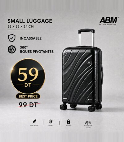 valise petit model vagues ( 55x35x24cm) incassable marque ABM 4 roues 360° – noir