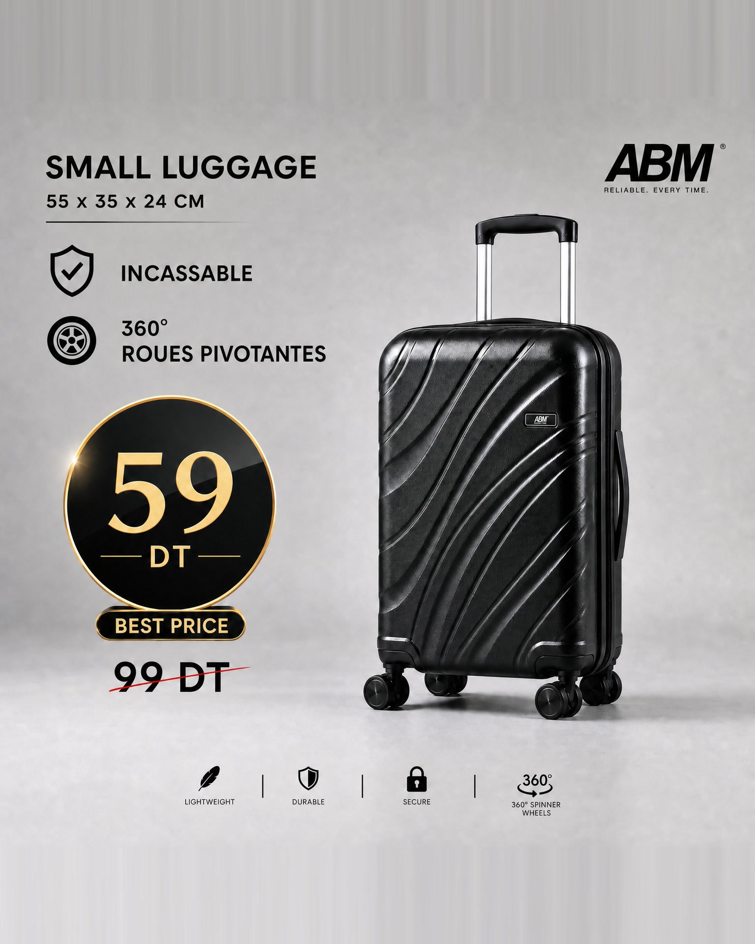 Valise petit vagues - valise petit model vagues ( 55x35x24cm) incassable marque ABM 4 roues