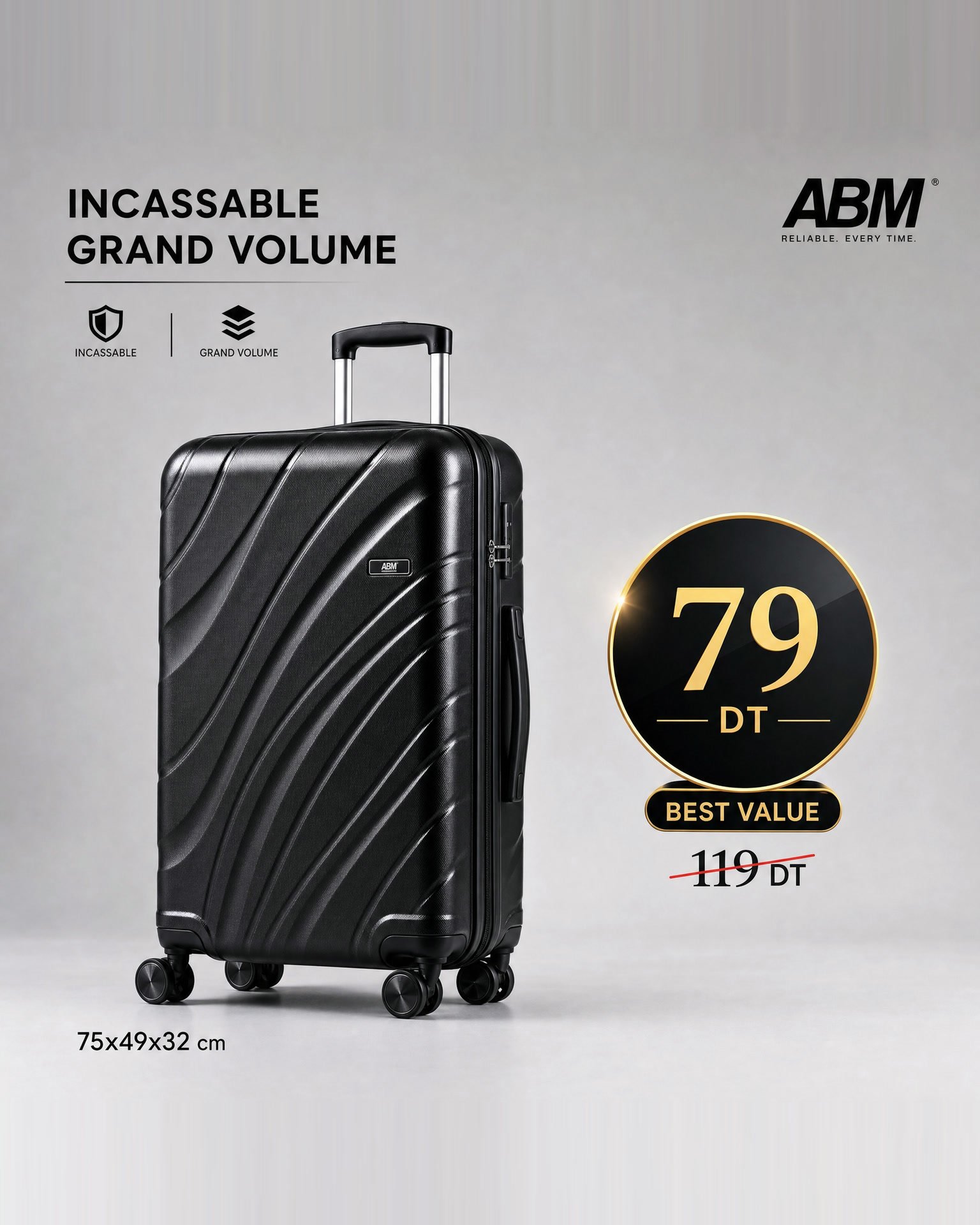 Valise grand model vagues - valise grand model vagues ( 75×49×32cm) incassable marque ABM 4 roues