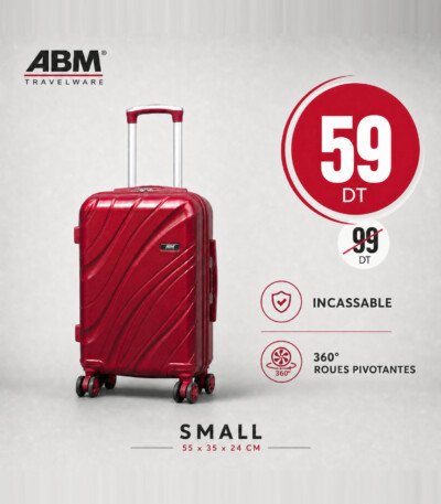 valise petit model vagues ( 55x35x24cm) incassable marque ABM 4 roues 360° – rouge
