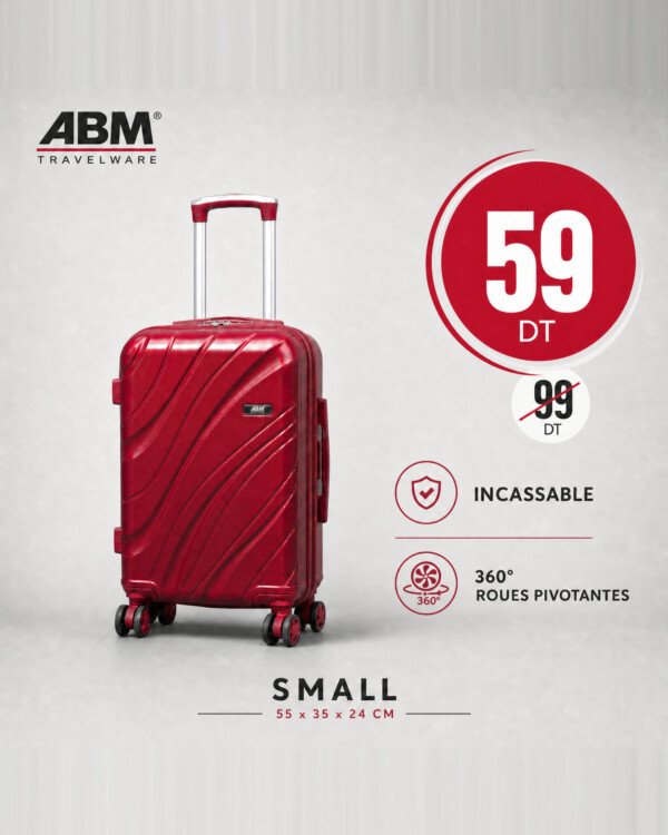 valise petit model vagues ( 55x35x24cm) incassable marque ABM 4 roues 360° – rouge