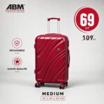 valise moyen model vagues ( 65×42×29cm) incassable marque ABM 4 roues 360° – rouge