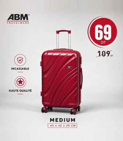 valise moyen model vagues ( 65×42×29cm) incassable marque ABM 4 roues 360° – rouge