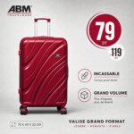 valise grand model vagues ( 75×49×32cm) incassable marque ABM 4 roues 360° – rouge