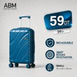 valise petit model vagues ( 55x35x24cm) incassable marque ABM 4 roues 360° – bleu canard