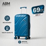 valise moyen model vagues ( 65×42×29cm) incassable marque ABM 4 roues 360° – bleu canard