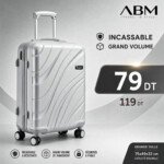 valise grand model vagues ( 75×49×32cm) incassable marque ABM 4 roues 360° – gris argent
