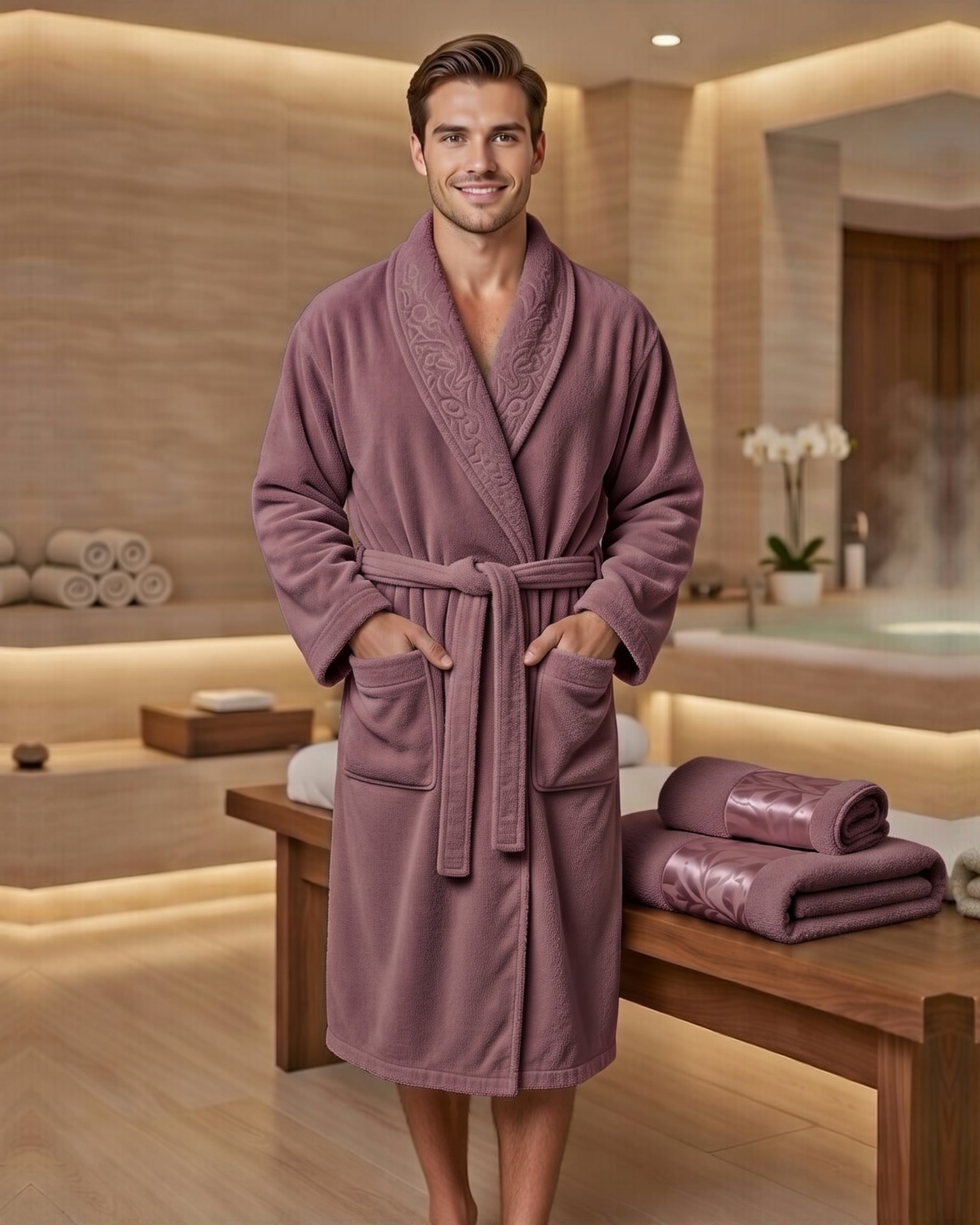 cape-bamboo-violet-homme-41818-v2 Cape de bain bamboo ABM avec deux serviettes - violet, homme